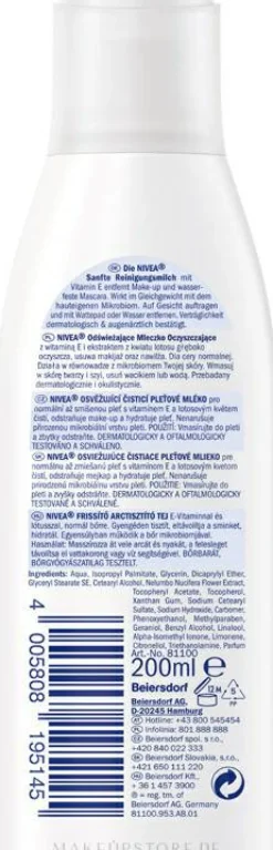 Erfrischende Gesichtsreinigungsmilch mit Vitamin E und Lotusextrakt