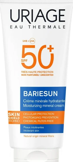 Feuchtigkeitsspendende mineralische Sonnencreme SPF50+, parfümfrei