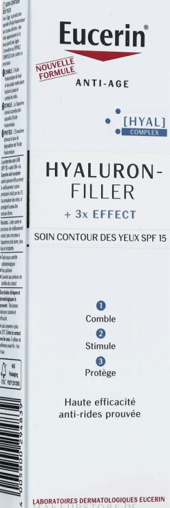 Feuchtigkeitsspendende Anti-Aging Augencreme mit Hyaluronsäure, Saponin und Enoxolone SPF 15