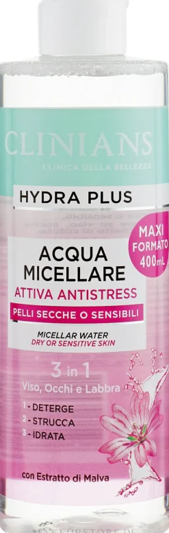 3in1 Feuchtigkeitsspendendes Anti-Stress Mizellen-Reinigungswasser mit Malvenextrakt für trockene und empfindliche Haut