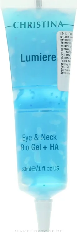 Lumieregel mit Hyaluronsäure für die Hautpflege der Augenpartie und des Halses
