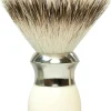 Rasierpinsel mit Dachshaar Polymergriff beige mit silber