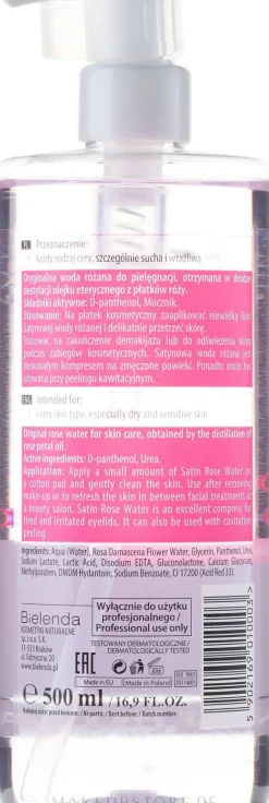 Satin Rosenwasser mit Rosenblütenextrakt, D-Panthenol und Harnstoff